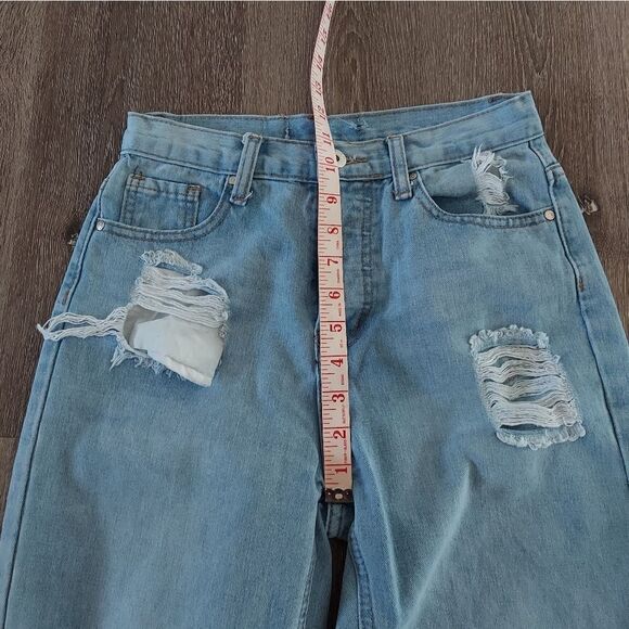 Blue Savvy Straight Leg Distressed Button Fly High Waist Jeans Size 5/27 - Picture 6 of 8